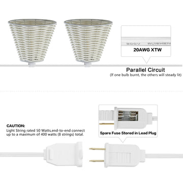 Payton 10-Light Indoor/Outdoor 10 ft. Classic Cottage Incandescent G40 Faux-Rattan Shaded String Lights